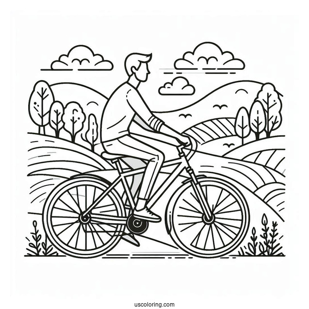Easy Man Riding Mountain Bicycle Coloring Page For Kids