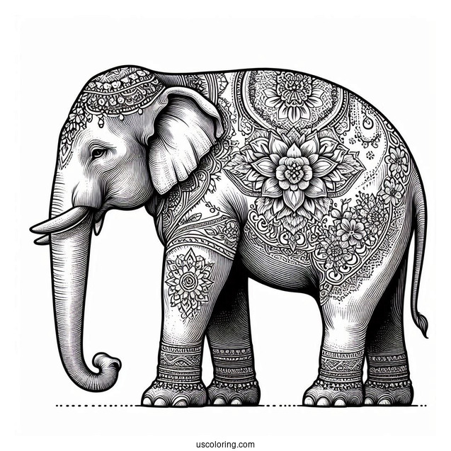 Side On View Of Asian Elephant To Color