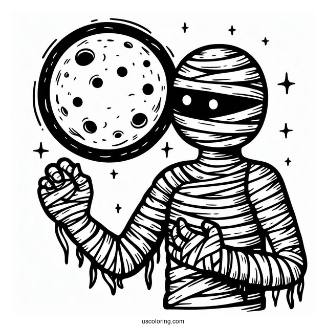 Halloween Mummy Coloring Page With Full Moon