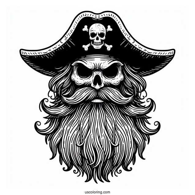 Scary Pirate Coloring Page With Large Hat And Long Beard