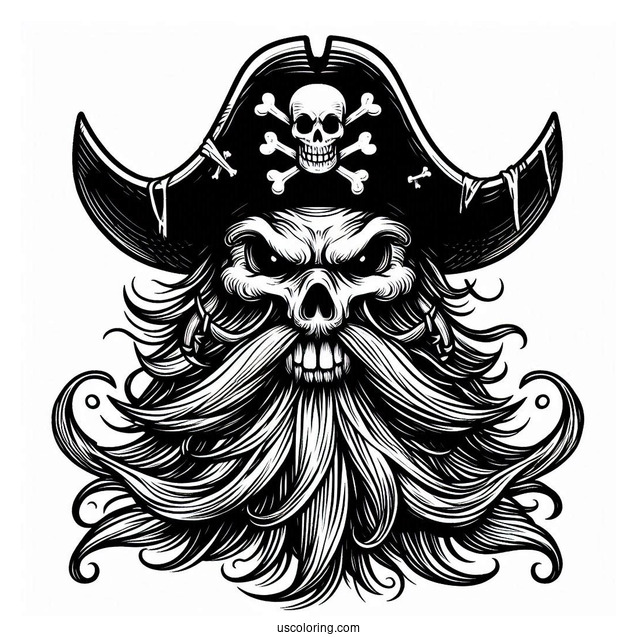 Scary Pirate Coloring Page With Large Hat And Long Beard