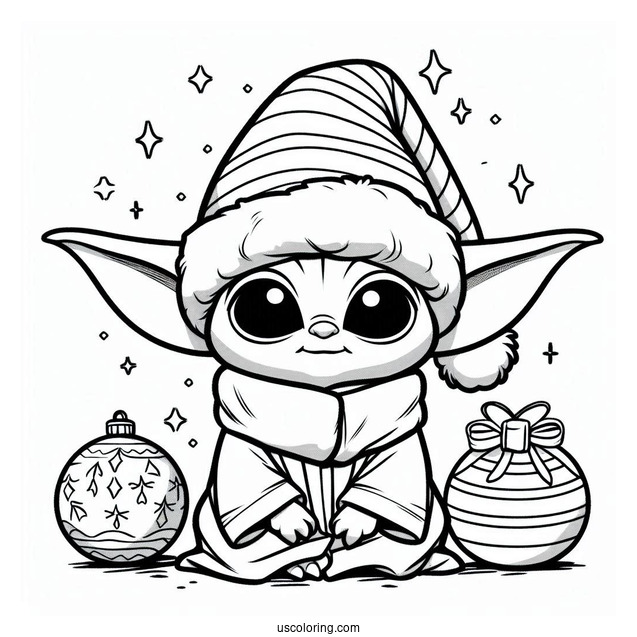 Christmas Themed Baby Yoda To Color