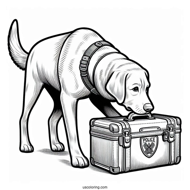 Labrador K-9 Police Dog Sniffing Luggage