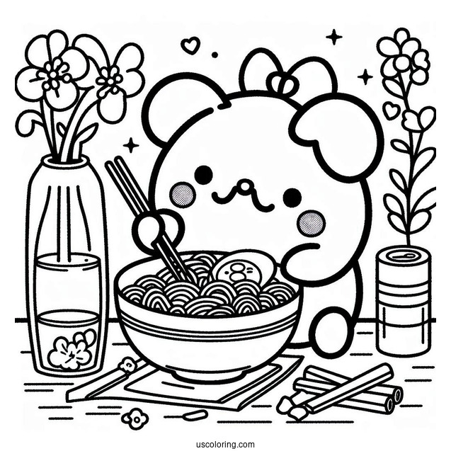Pompompurin Eating Ramen Coloring Page