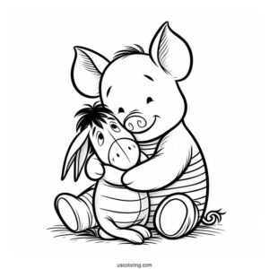 Piglet Coloring Page Hugging Eeyore