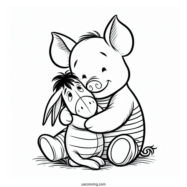 Piglet Coloring Page Hugging Eeyore
