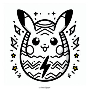 Pikachu Easter Egg Coloring Page Design with Thunderbolt Pattern