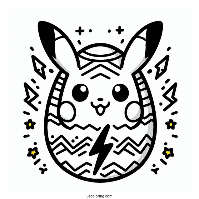 Pikachu Easter Egg Coloring Page Design with Thunderbolt Pattern