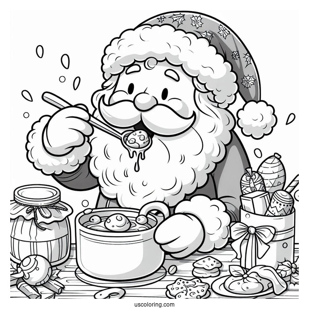 Santa Claus Eating Cooking Coloring Page