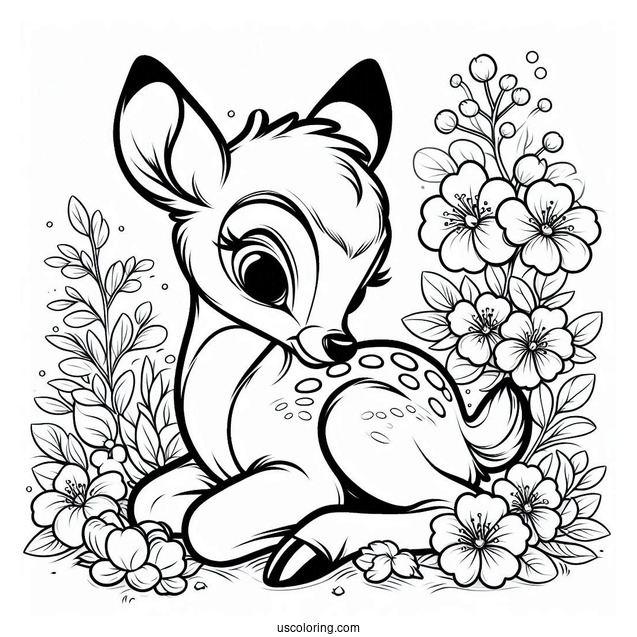 Coloring Sheet Of Bambi With Blossom