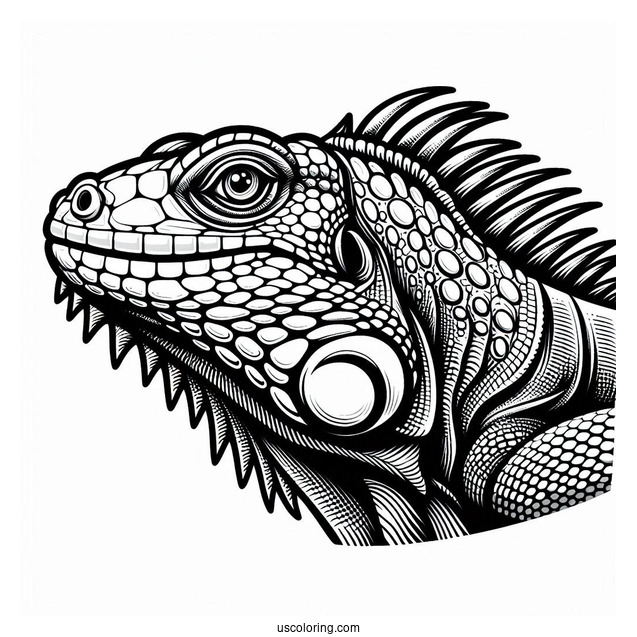 Lizard Coloring Page of Green Iguana With Mouth Open