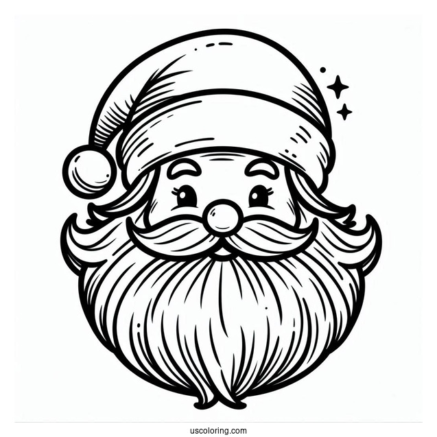 Santa Face With Big Beard And Hat To Color