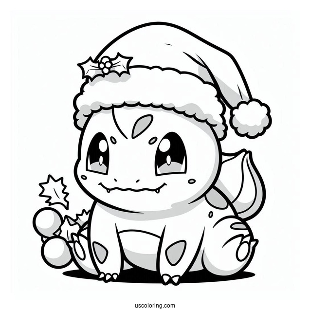 Pokemon Christmas Coloring Page Easy Bulbasaur Wearing Santa Hat Pokemon Christmas