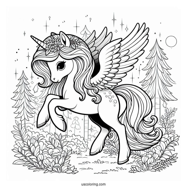 Young Pegasus Coloring Page In The Forest