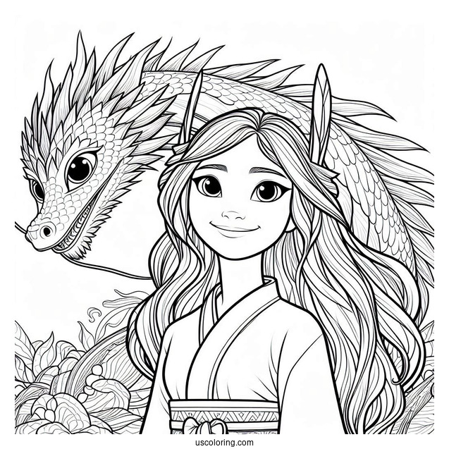 Raya And The Last Dragon Coloring Page Of Detailed Smiling Sisu Outline