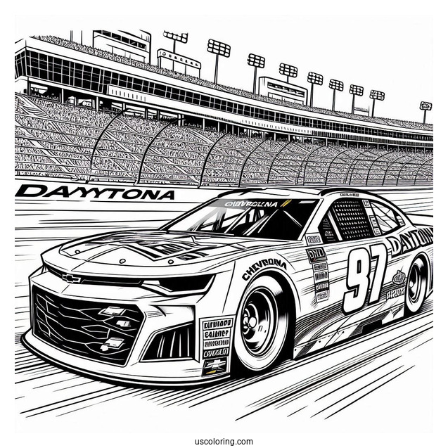 NASCAR Coloring Page Of Daytona Chevrolet Camaro Side To Side