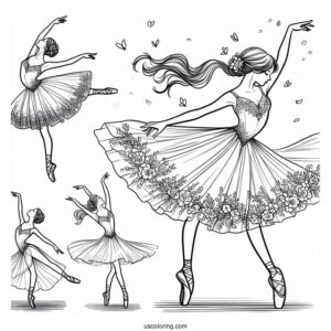 Ballerina Dancing Coloring Page