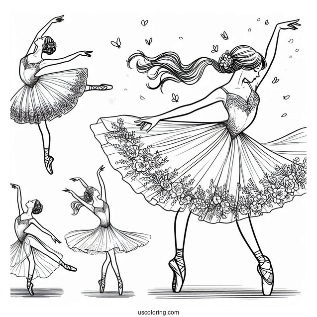 Ballerina Dancing Coloring Page
