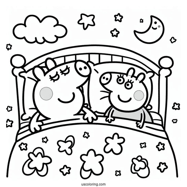 Peppa And George Going To Bed Coloring Page