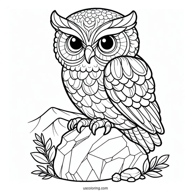 Coloring Sheet Of Owl Sitting On Rock