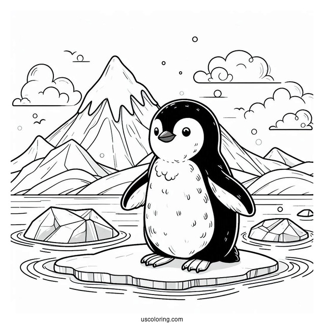 Gentoo Penguin On Ice Berg Coloring Sheet
