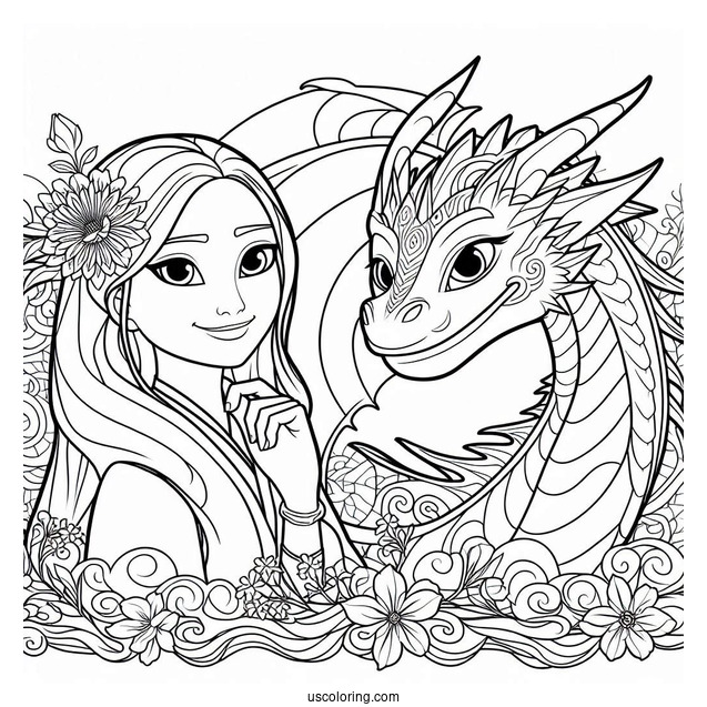 Raya And The Last Dragon Coloring Page Of Detailed Smiling Sisu Outline