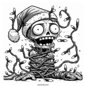 Zombie Tangled In Christmas Lights To Color