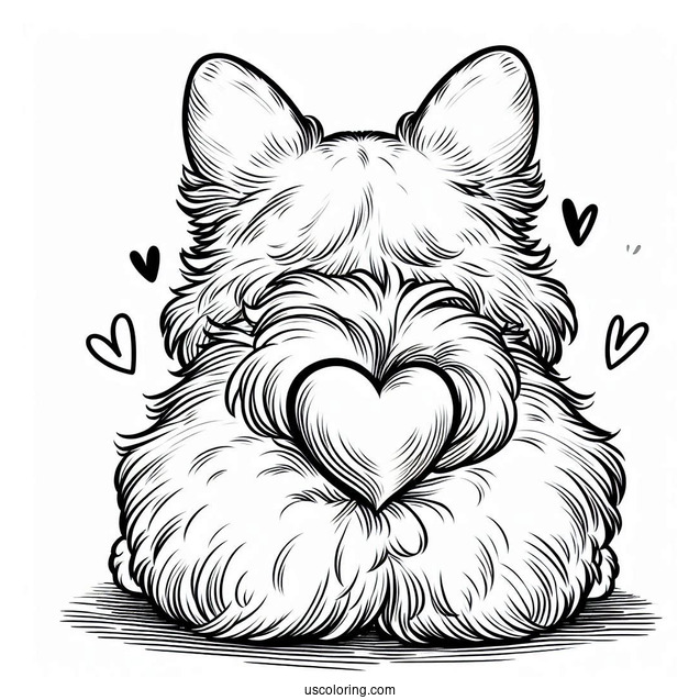 Fluffy Heart Shaped Corgi Coloring Page Butt