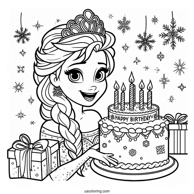 Happy Birthday Elsa Coloring Sheet