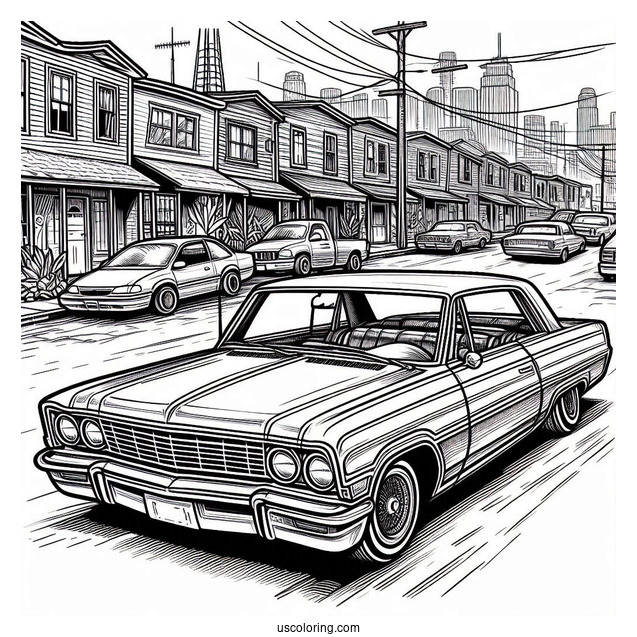 Cool Lowrider Coloring Page Car Parked In The Street