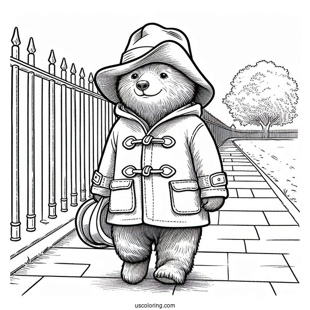 Paddington Coloring Page On The Sidewalk For Kids