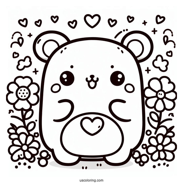 Sumikko Gurashi Coloring Page Of Kawaii Tonkatsu With Hearts And Flowers