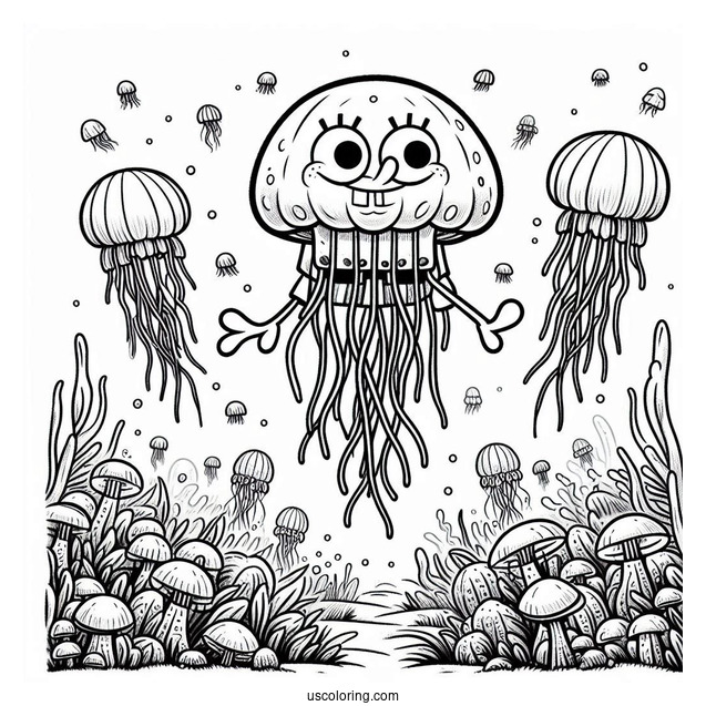 SpongeBob Coloring Page Jellyfish In Jellyfish Fields