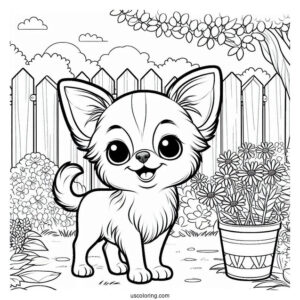 Smiling Short Hair Chihuahua Coloring Page In Backyard