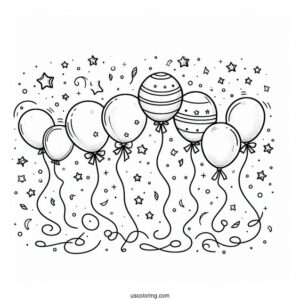 Celebration Balloons With Confetti To Color