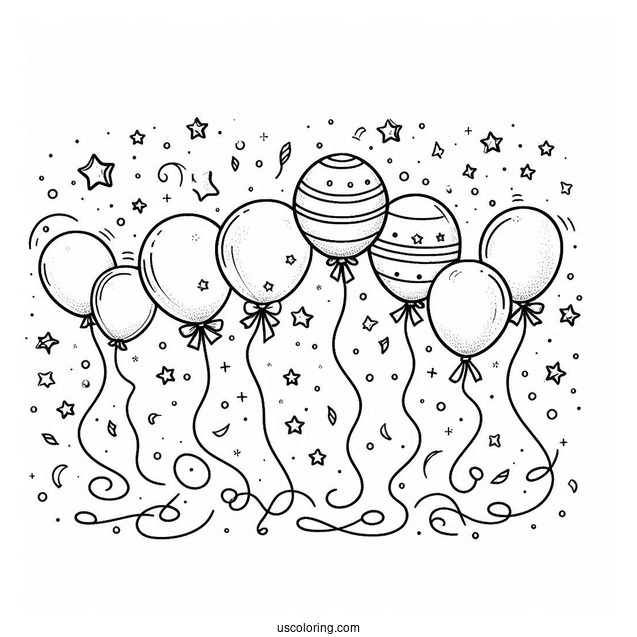 Celebration Balloons With Confetti To Color