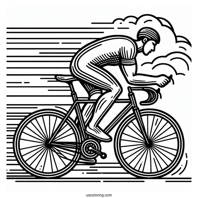 Man Racing On Bicycle Coloring Page