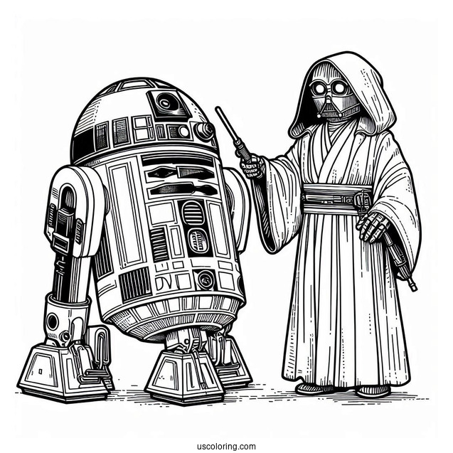 R2-D2 Coloring Page With Yoda