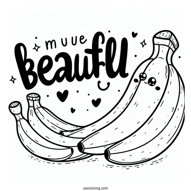 Yellow Word Over A Happy Banana Coloring Page