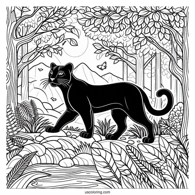 Black Panther In Forest To Color