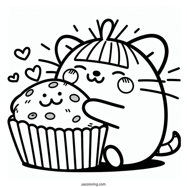 Pompompurin Hugging Muffin Coloring Page For Kids