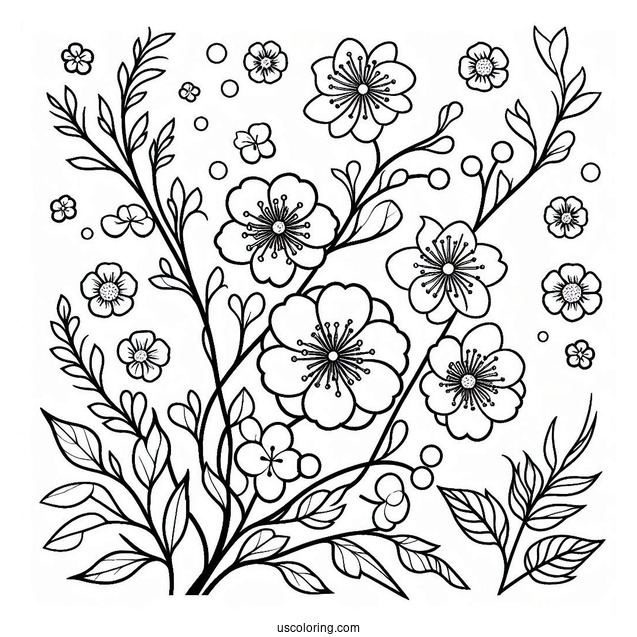 Easy Nezuko Coloring Page With Flowers For Preschoolers