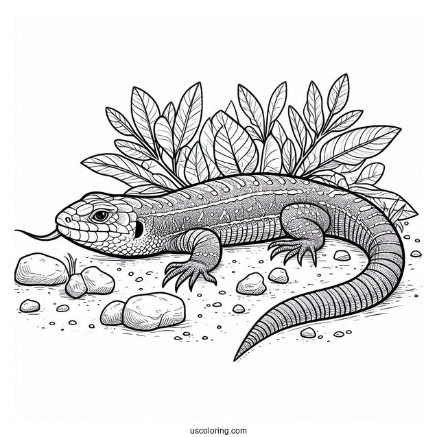 Lizard Coloring Page of Scaly Blue Tongued Skink On Ground