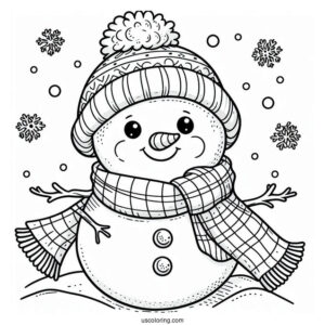 Easy To Color Snowman Wearing a Scarf