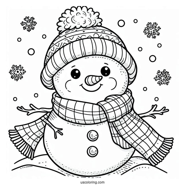 Easy To Color Snowman Wearing a Scarf