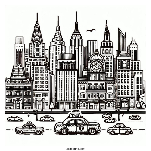 New York Coloring Page Of Taxi For Preschoolers