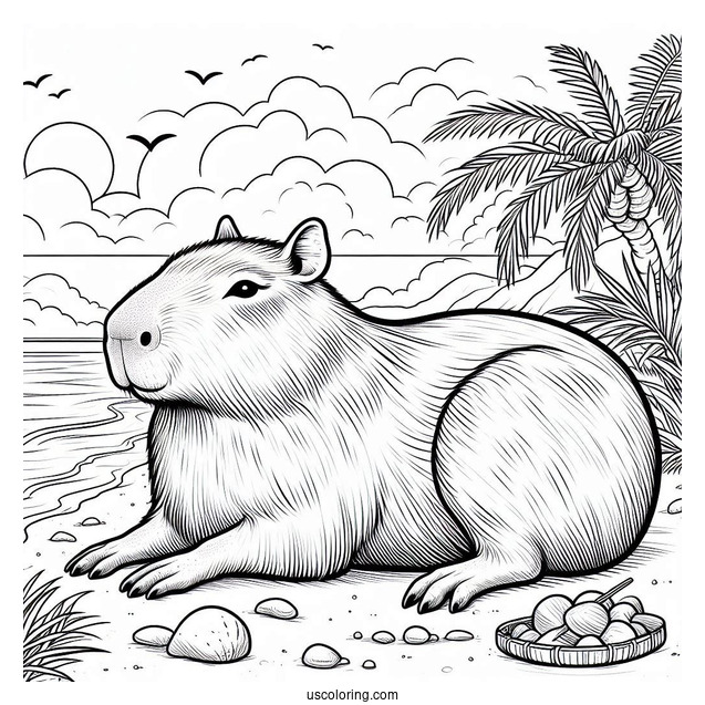 Capybara Coloring Page Sunbathing At Beach
