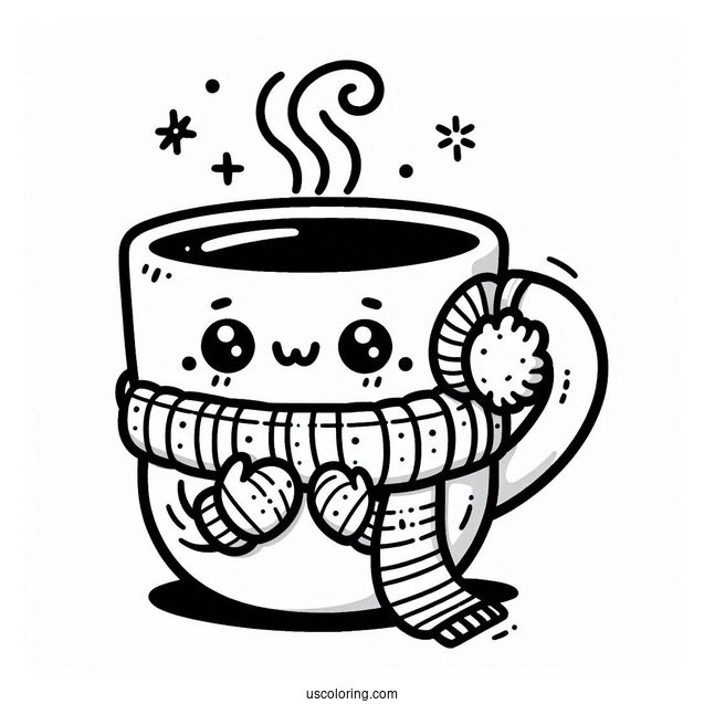 Cartoon Coffee Coloring Pages Of Cup Wearing Scarf And Ear Muffs