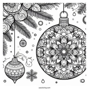Christmas Mandala Coloring Page Baubles