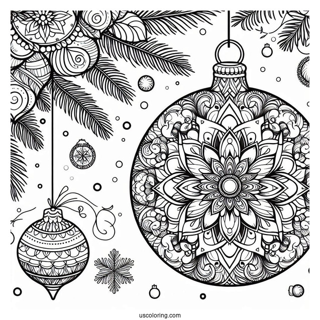 Christmas Mandala Coloring Page Baubles
